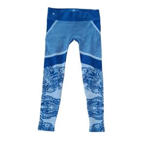 NUX Crop Print Seamless Leggings Size M Blue New